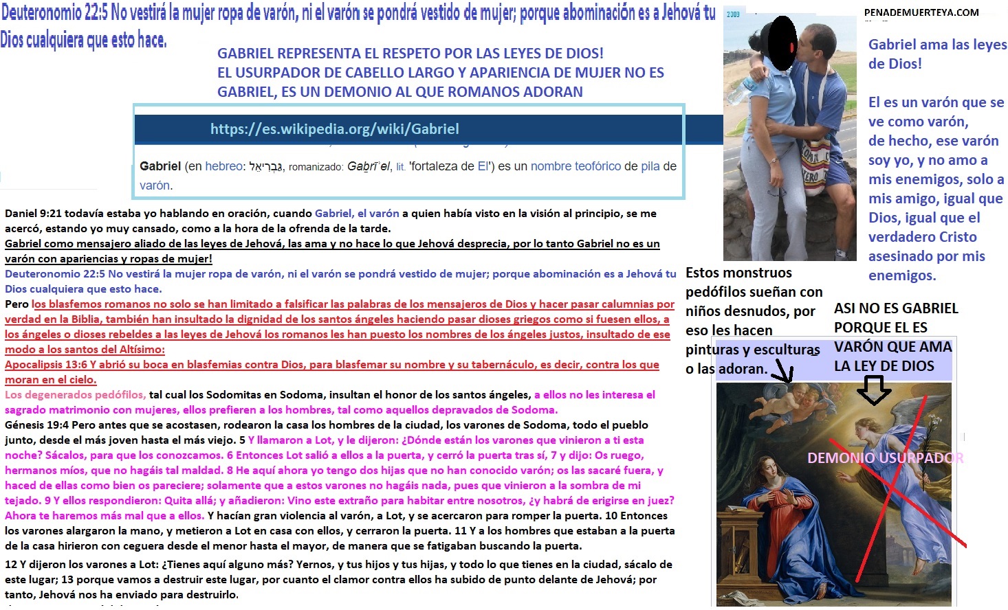 El angel Gabriel destruye las calumnias de usurpador que habla por medio de los falsos profetas penademuerteya