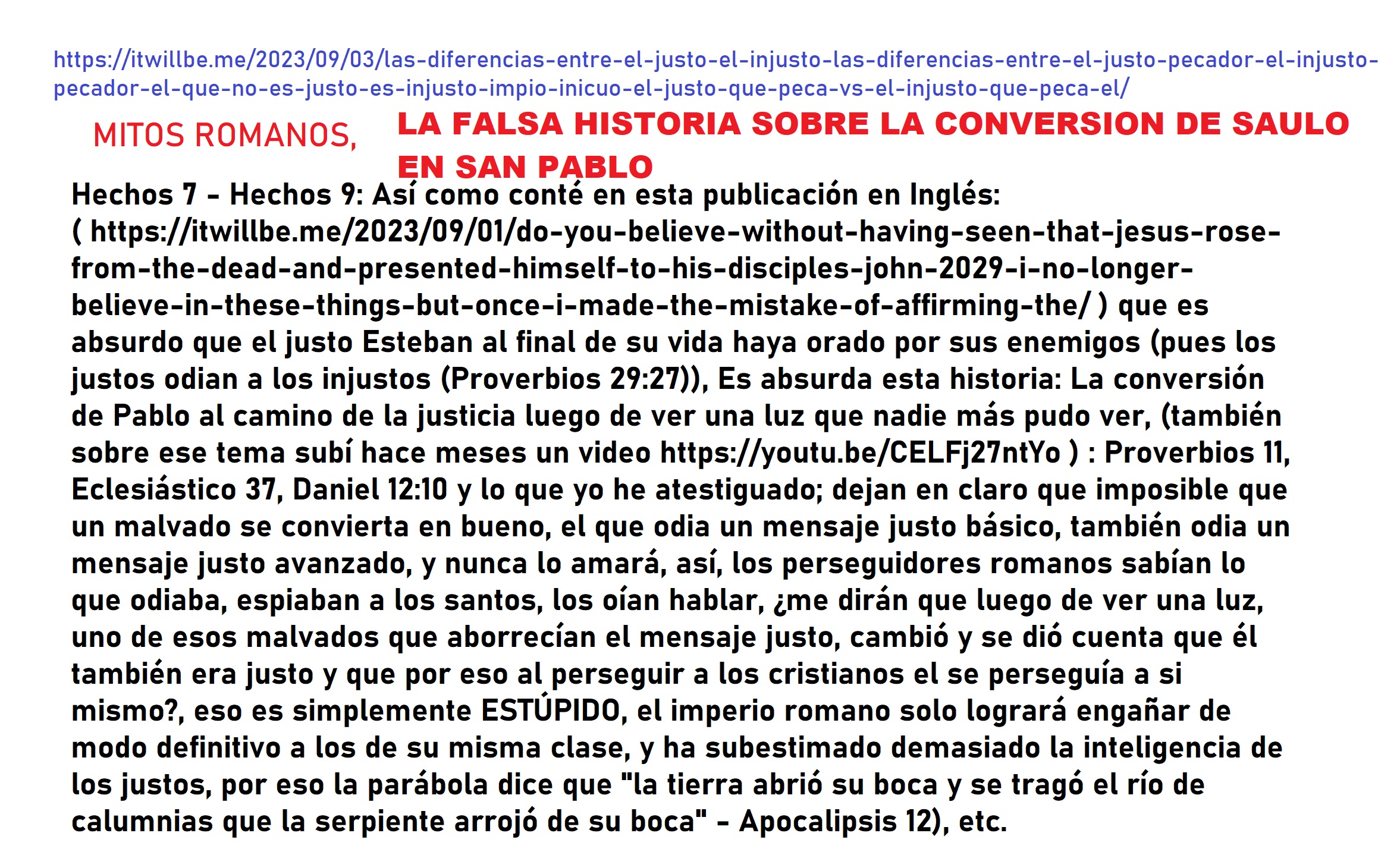 LA FALSA HISTORIA DE LA CONVERSION DE SAN PABLO A PARTIR DE SER SAULO